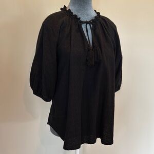 Knox Rose Black Relaxed Tie Front Blouse
